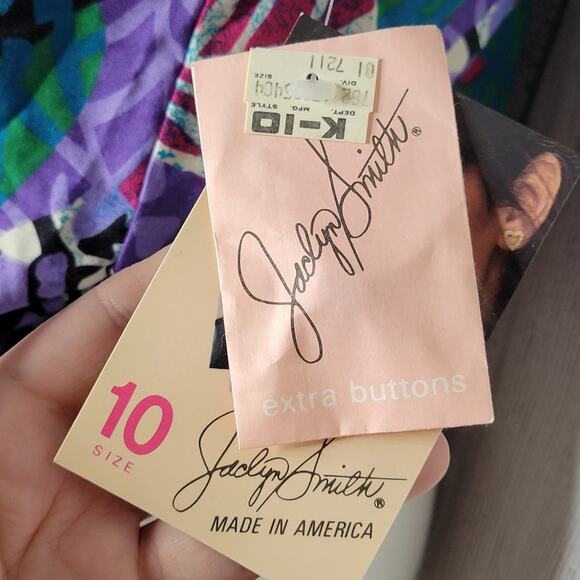 Vintage 90s Jaclyn Smith Boxy Fit Tropical Print Tie Front Blouse, size 10 - Picture 5 of 6